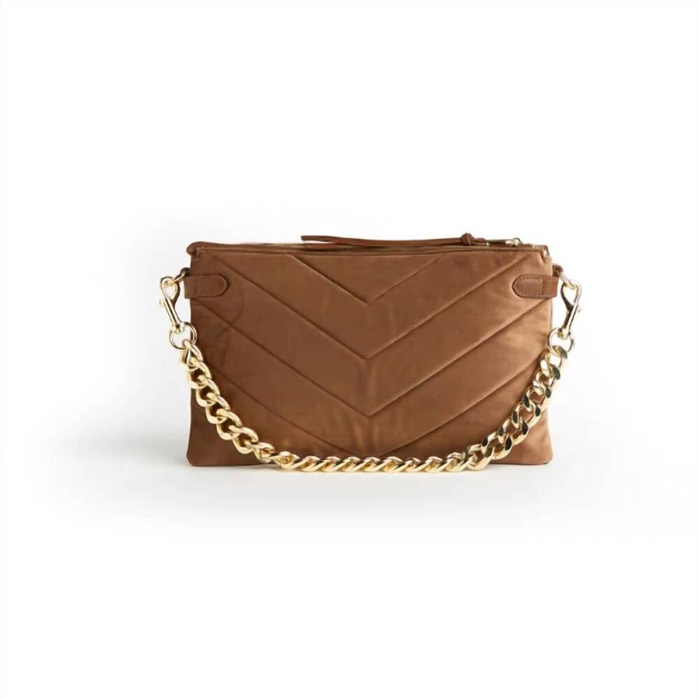NEW THOMAS & LEE COMPANY women's velvet envelope bag with chain in taupe